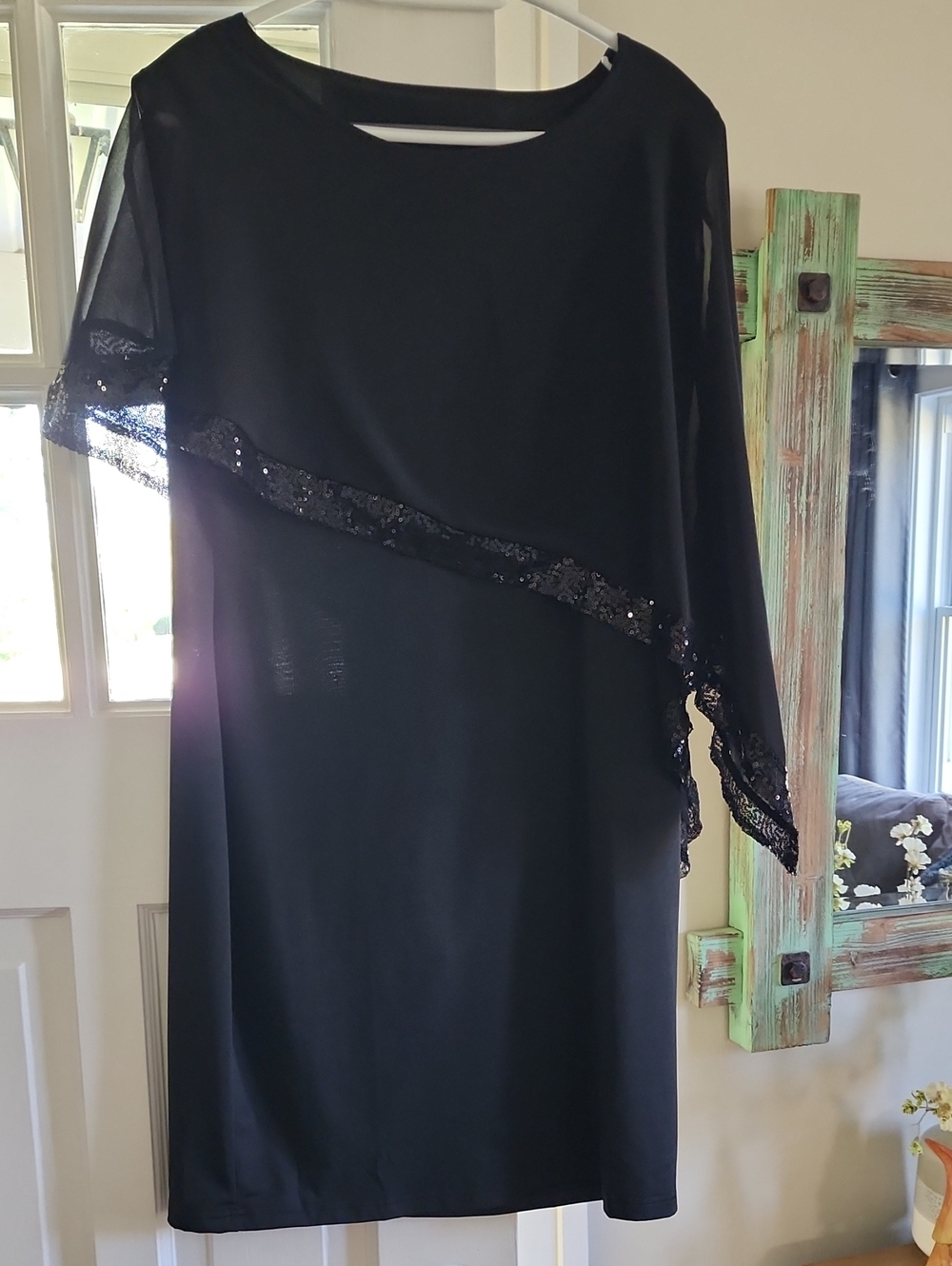 Elegant Black Sequin Trim Women's Dress